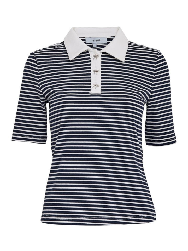 Blauw gestreepte polo met strikjes Malle Minus 