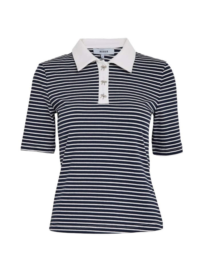 Blauw gestreepte polo met strikjes Malle Minus 