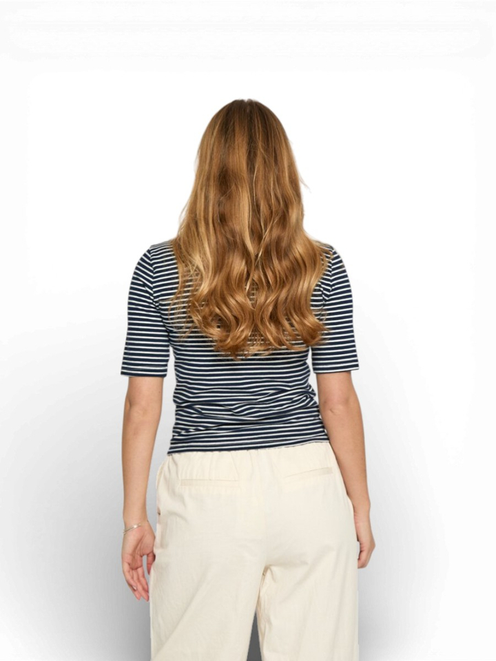 Blauw gestreepte polo met strikjes Malle Minus 