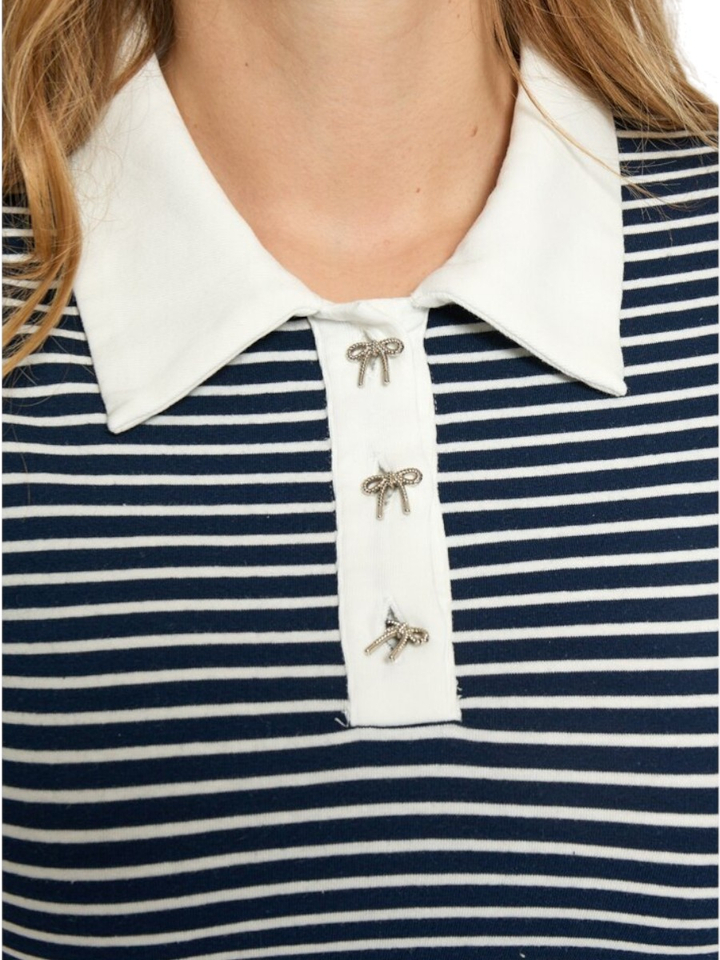 Blauw gestreepte polo met strikjes Malle Minus 