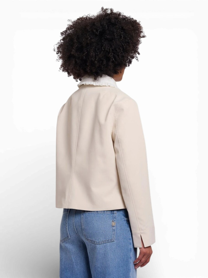 Beige korte jas met witte kraag Richelle Rino Pelle