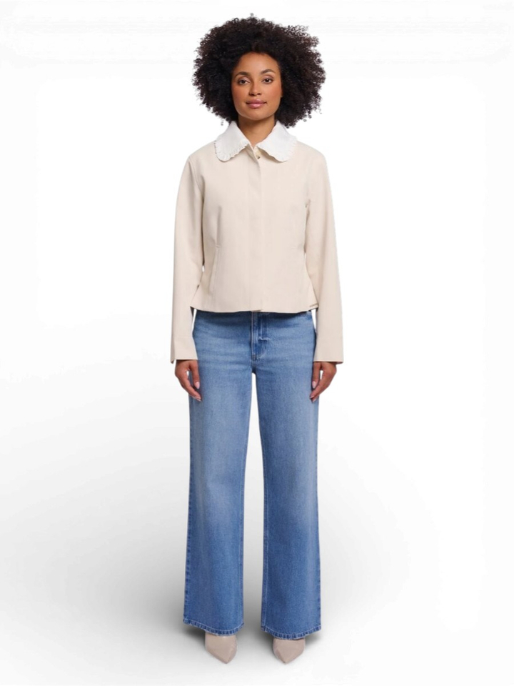 Beige korte jas met witte kraag Richelle Rino Pelle