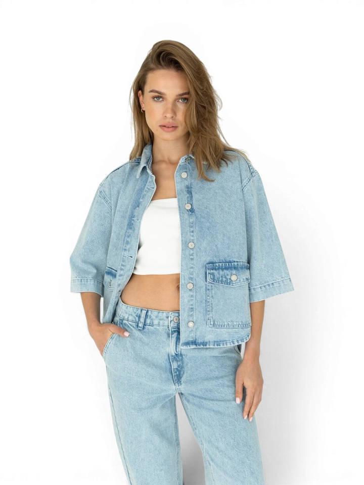 Licht blauwe vintage jeansjas met korte mouwen Bizar MSCW