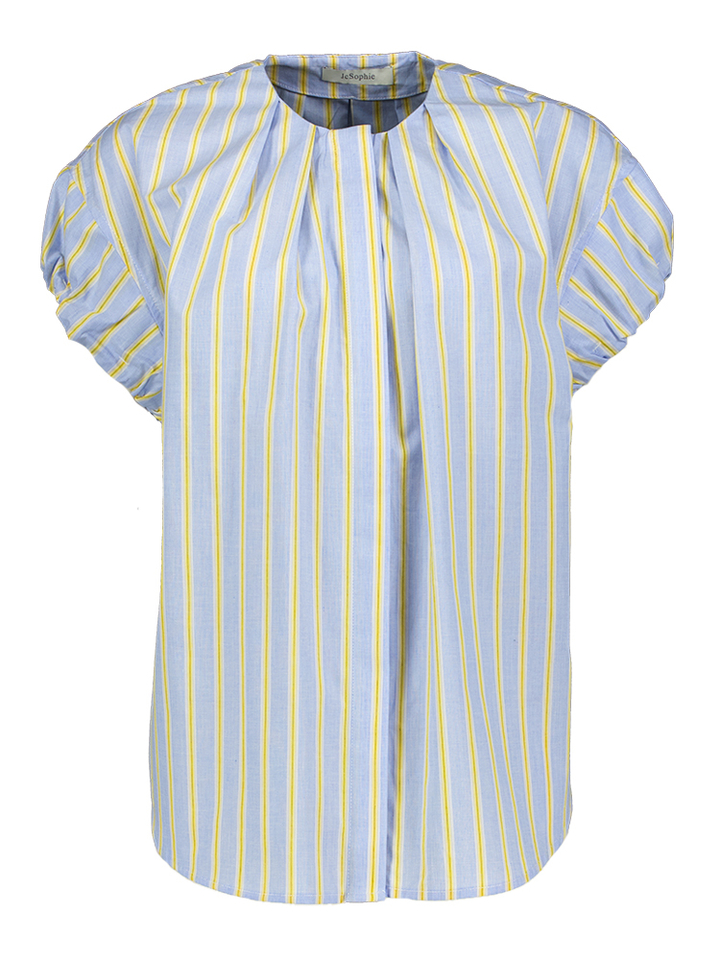 Blauwe katoenen bloes met gele strepen Leonie JC Sophie 