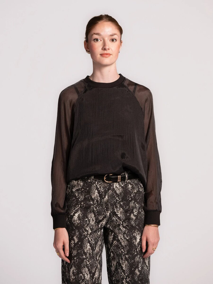 Zwarte organza blouse met lange mouwen Maaike Les Soeurs