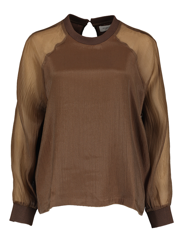 Donkerbruine organza blouse met lange mouwen Maaike Les Soeurs