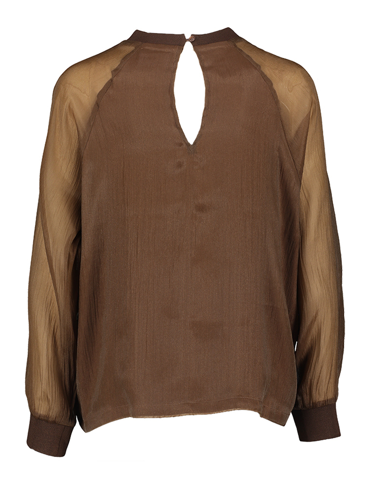 Donkerbruine organza blouse met lange mouwen Maaike Les Soeurs