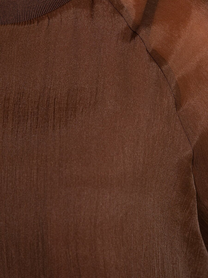 Donkerbruine organza blouse met lange mouwen Maaike Les Soeurs