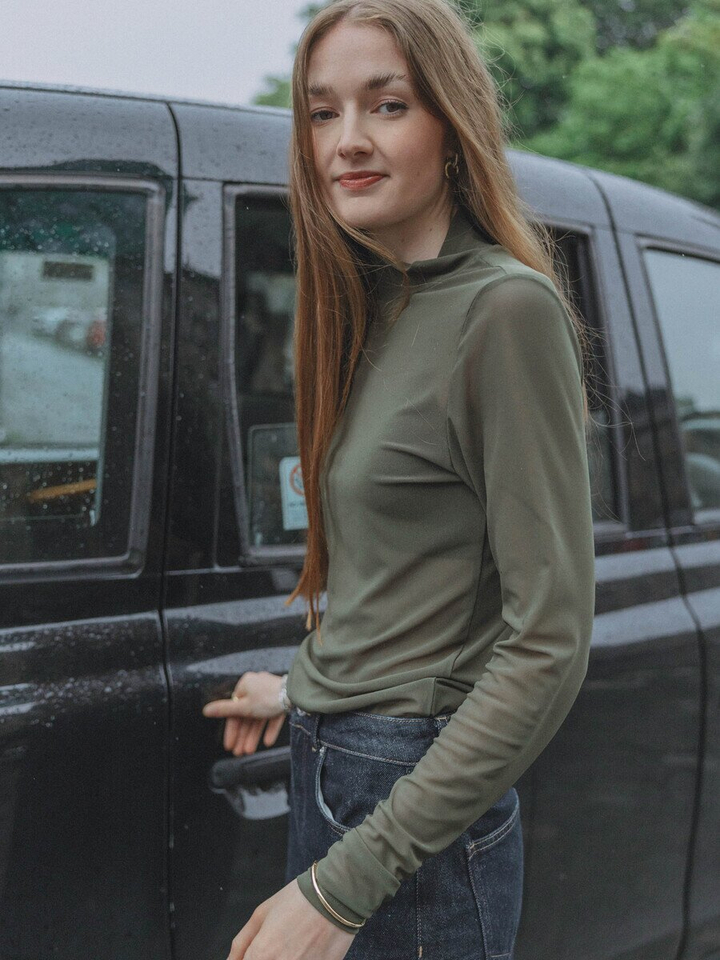 Kaki groene doorzichtige t-shirt Marloes Les Soeurs