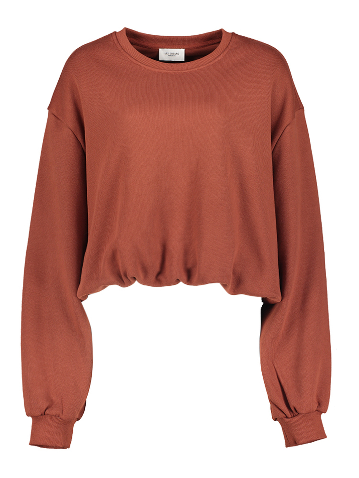 Bordeaux kleurige korte oversized trui met strop onderaan 