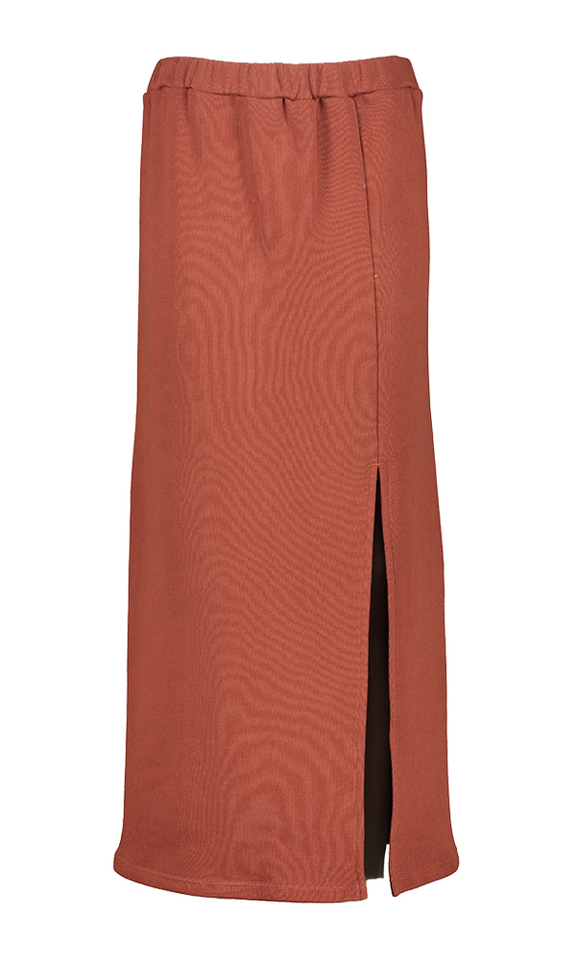 Roestkleurige midi rok met elastiek en split Mika Les Soeurs