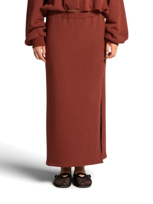 Roestkleurige midi rok met elastiek en split Mika Les Soeurs