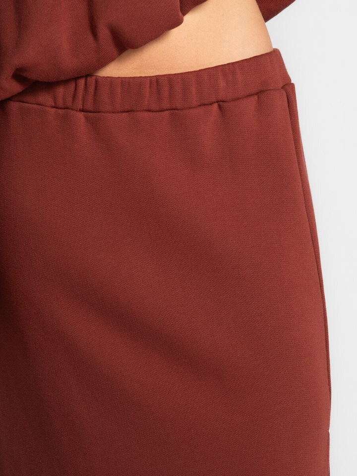 Roestkleurige midi rok met elastiek en split Mika Les Soeurs