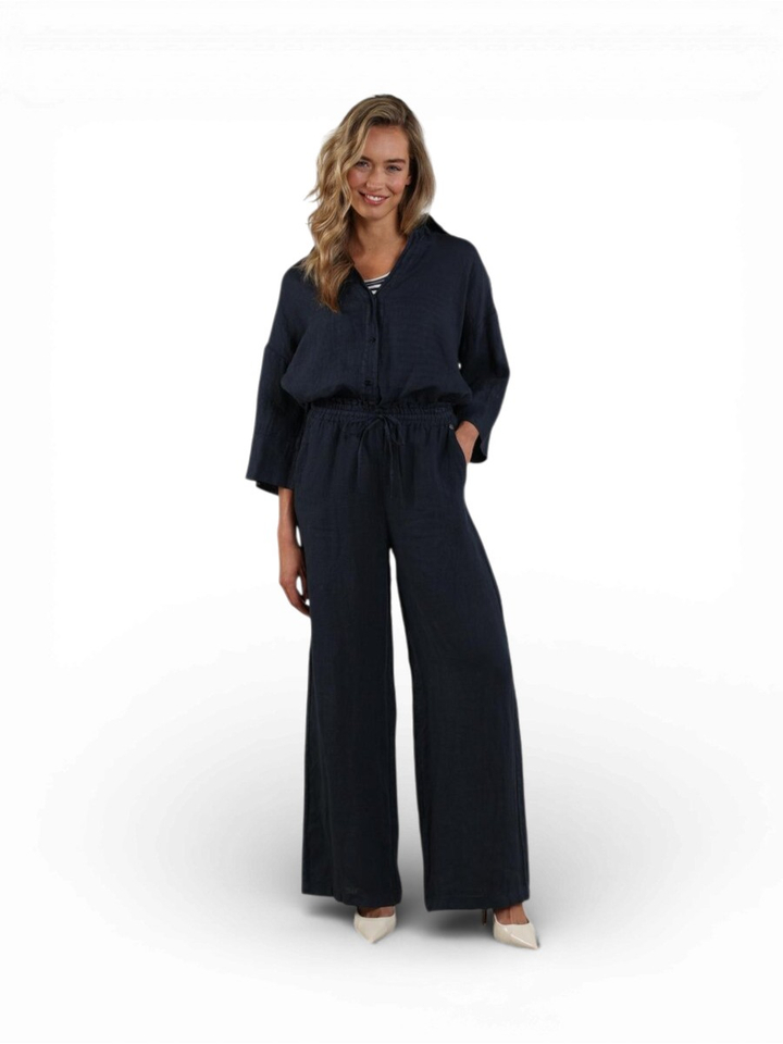 Blauwe linnen loose fit broek Kelly Nukus 