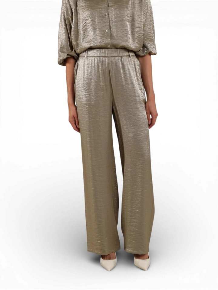 groene glanzende wijde broek in crincle-stof Linsey  Nukus