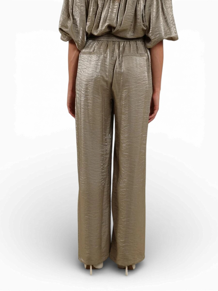 groene glanzende wijde broek in crincle-stof Linsey  Nukus