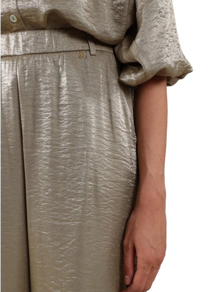 groene glanzende wijde broek in crincle-stof Linsey  Nukus