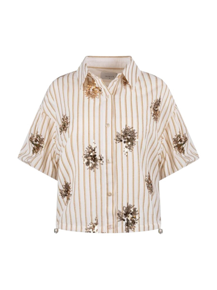 Gebroken wit blouse met strepen en pailletten Leia Nukus