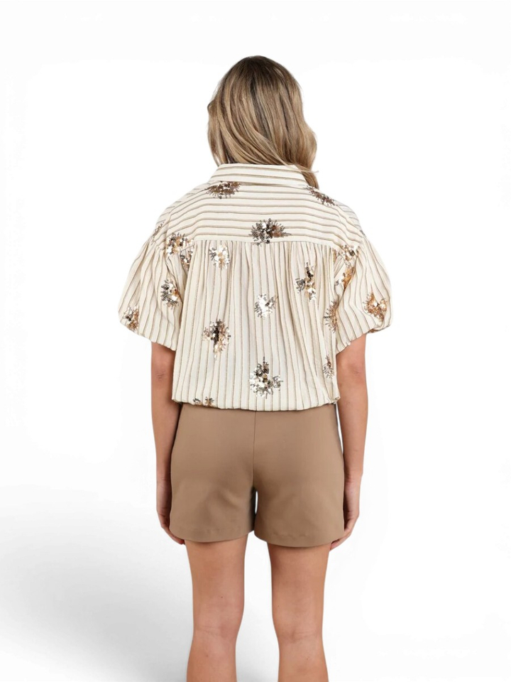 Gebroken wit blouse met strepen en pailletten Leia Nukus