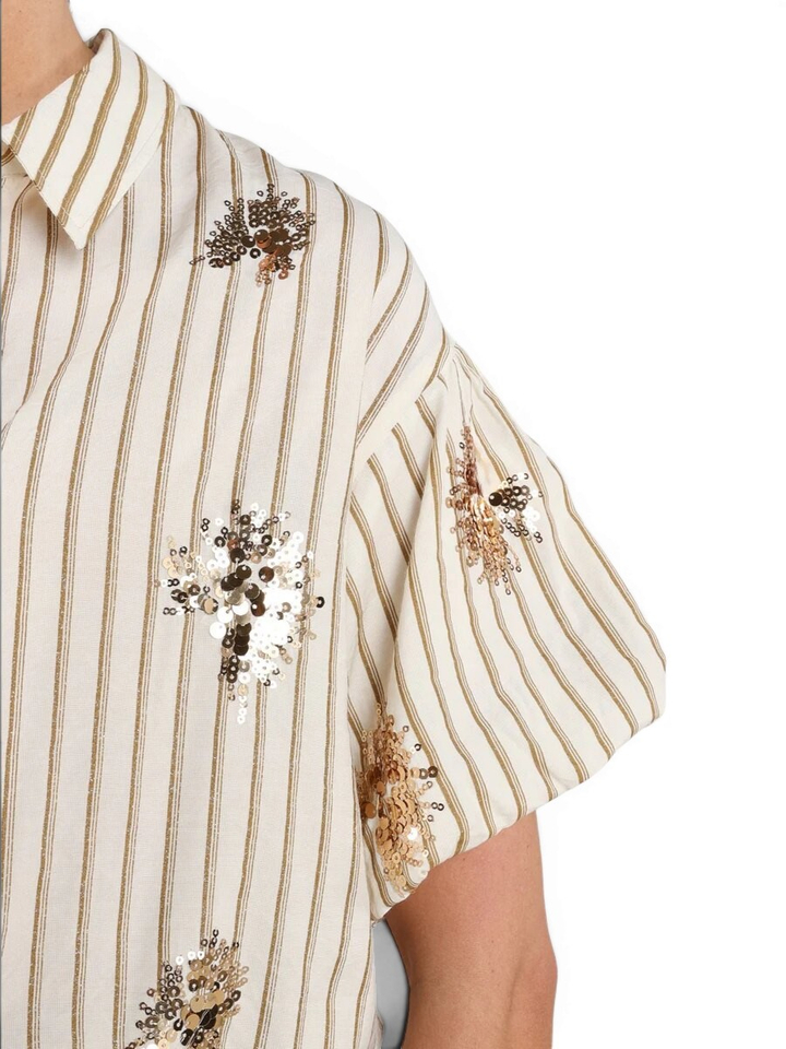 Gebroken wit blouse met strepen en pailletten Leia Nukus