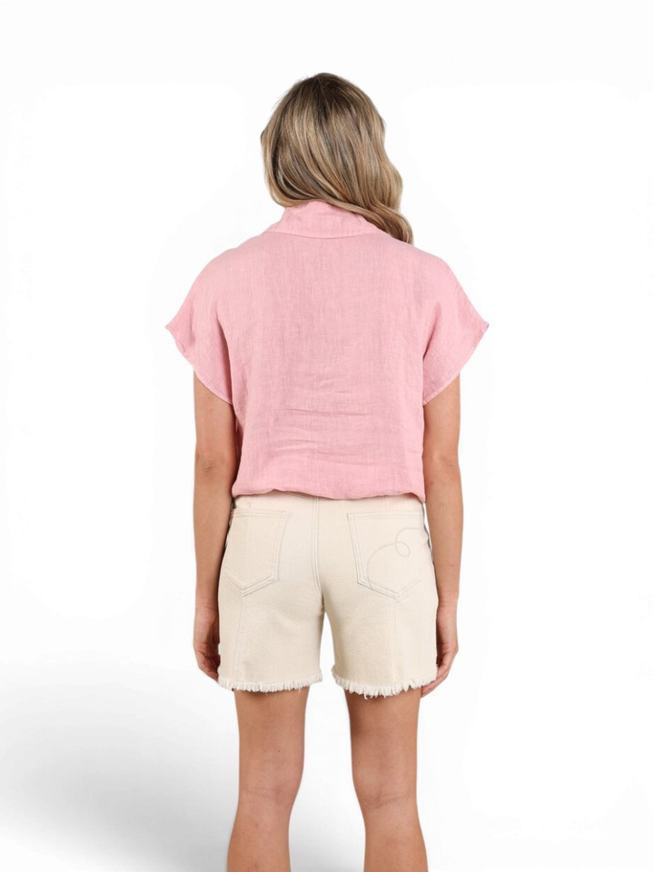 Roze linnen blouse met kraag Julietta Nukus
