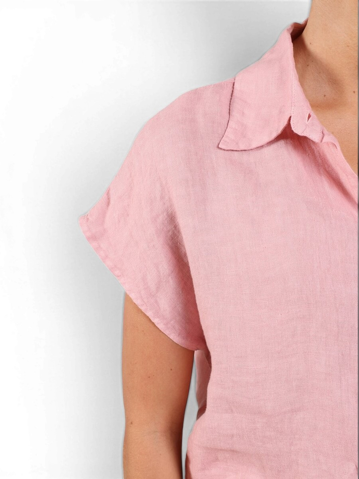 Roze linnen blouse met kraag Julietta Nukus