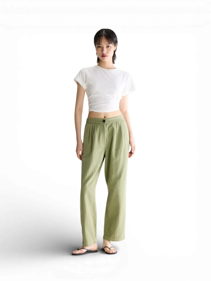 Kaki groene wijde broek met bandplooi Pillow Bellerose