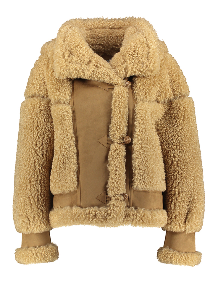 Caramel kleurige jas in teddy Suedette B1 Urbadcode