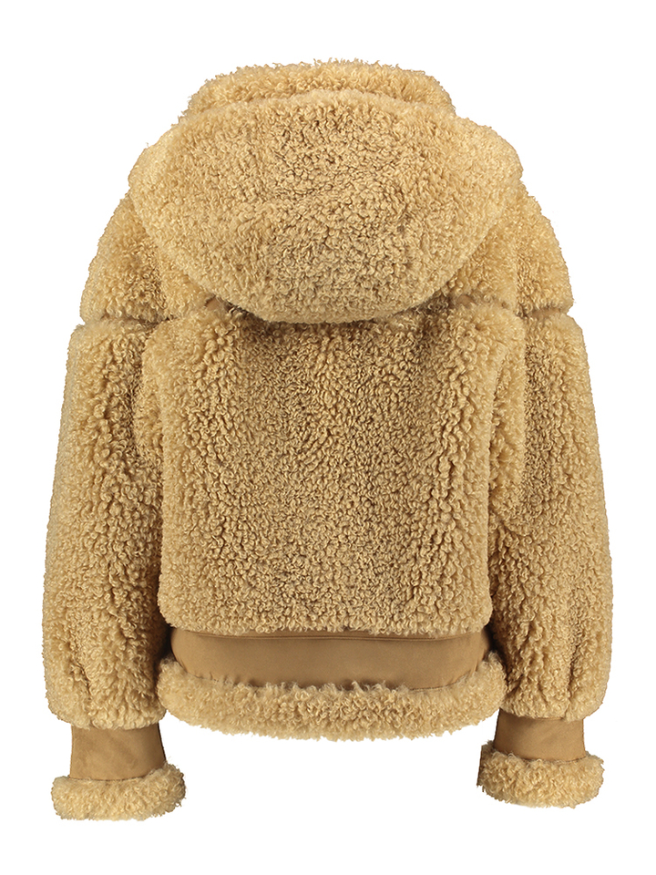 Caramel kleurige jas in teddy Suedette B1 Urbadcode