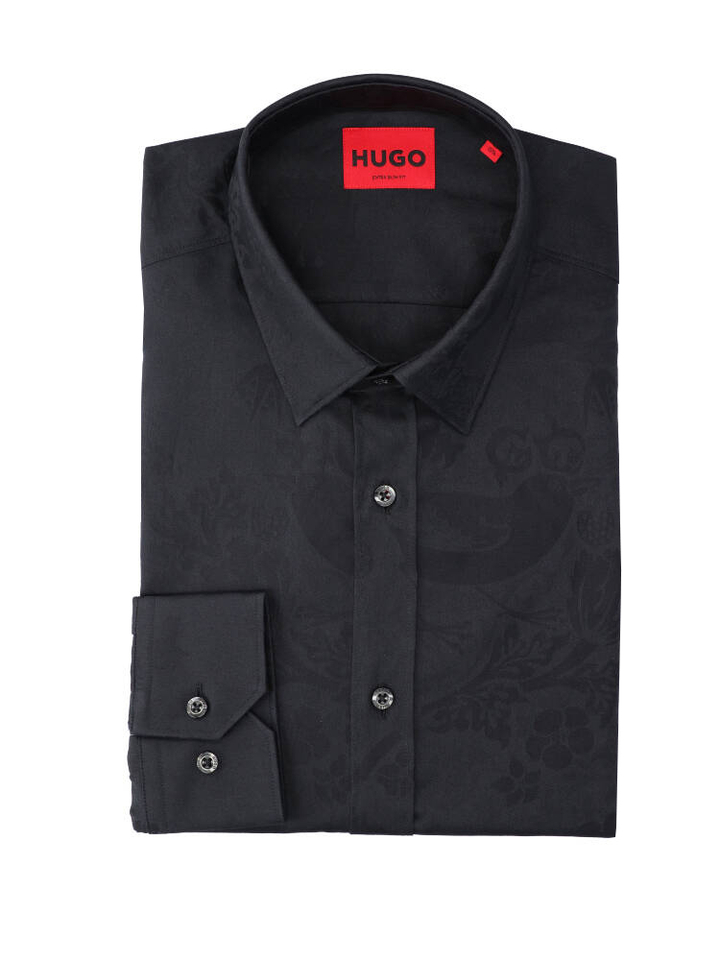 Zwart katoenen hemd (extra slim fit) met lange mouwen Hugo Boss