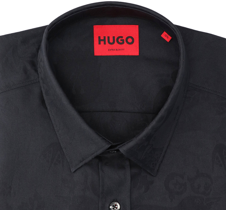 Zwart katoenen hemd (extra slim fit) met lange mouwen Hugo Boss
