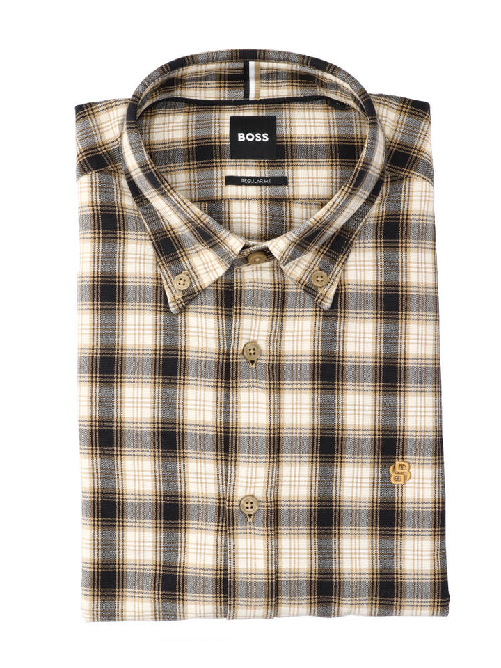 Beige katoenen hemd (regular fit) met ruiten en lange mouwen Hugo Boss