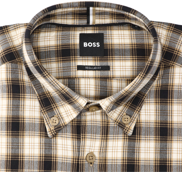 Beige katoenen hemd (regular fit) met ruiten en lange mouwen Hugo Boss