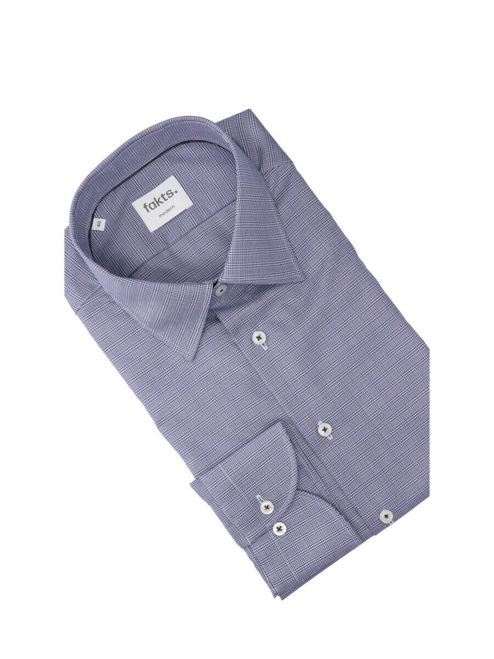 Blue dark check katoenen ( regular fit) met ruiten en lange mouwen Fakts 