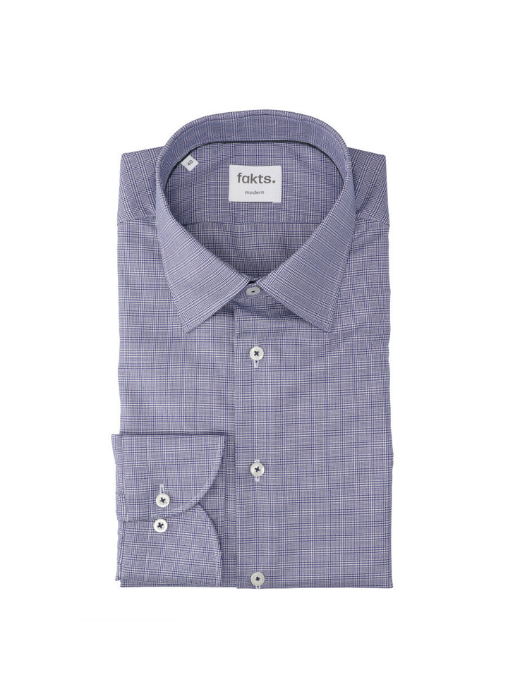 Blue dark check katoenen ( regular fit) met ruiten en lange mouwen Fakts 