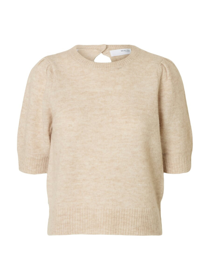 Beige pull met ronde hals en korte mouwen Selected 