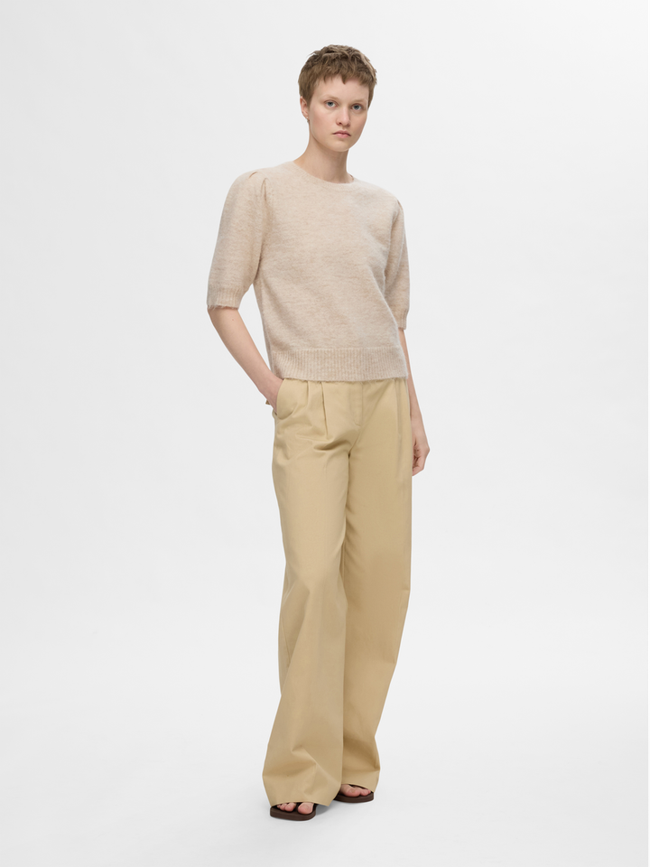 Beige pull met ronde hals en korte mouwen Selected 