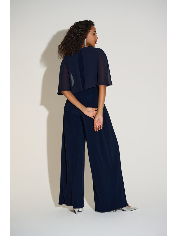 Donkerblauwe jumpsuit met v-hals en detail in de hals Joseph Ribkoff