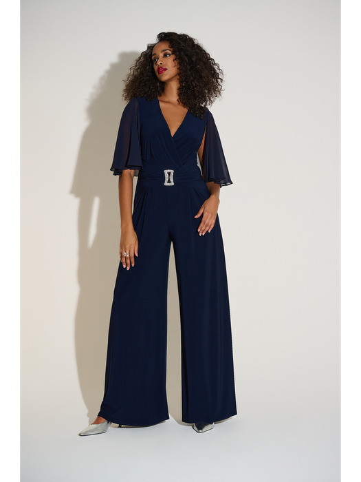 Donkerblauwe jumpsuit met v-hals en detail in de hals Joseph Ribkoff