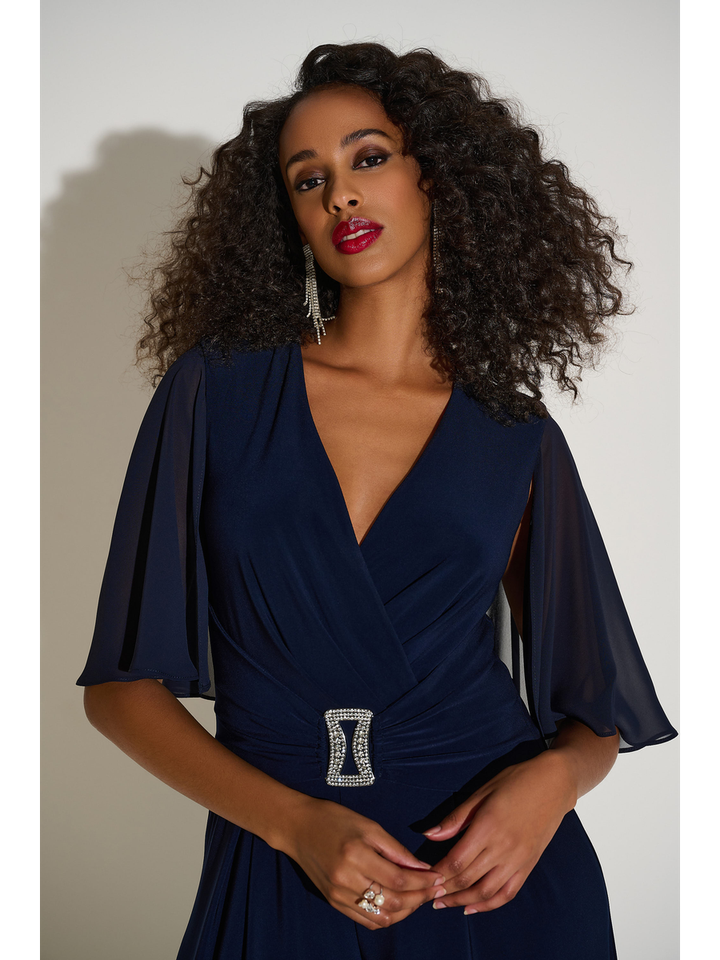 Donkerblauwe jumpsuit met v-hals en detail in de hals Joseph Ribkoff