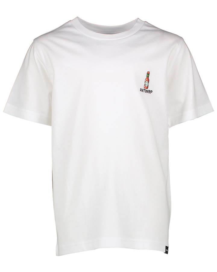 Witte t-shirt met fles logo Antwrp