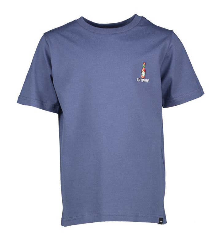 Blauw t-shirt met fles logo Antwrp