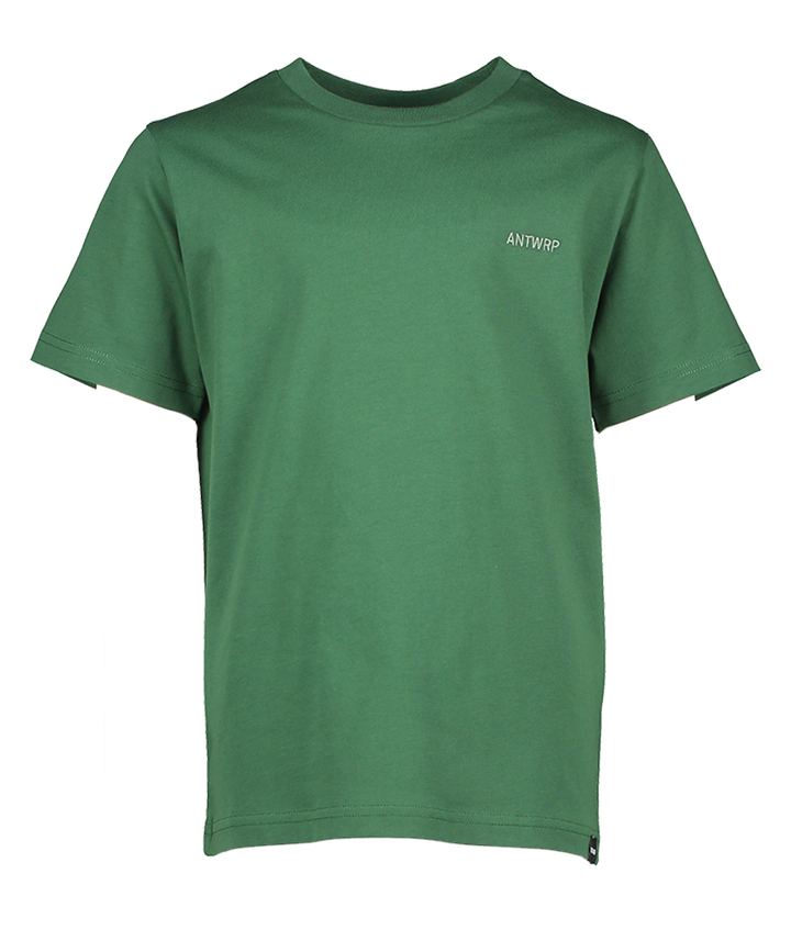 Groene t-shirt print op de achterkant en logo Antwrp