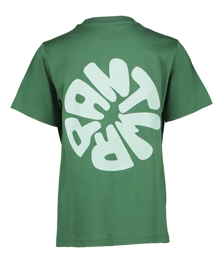 Groene t-shirt print op de achterkant en logo Antwrp
