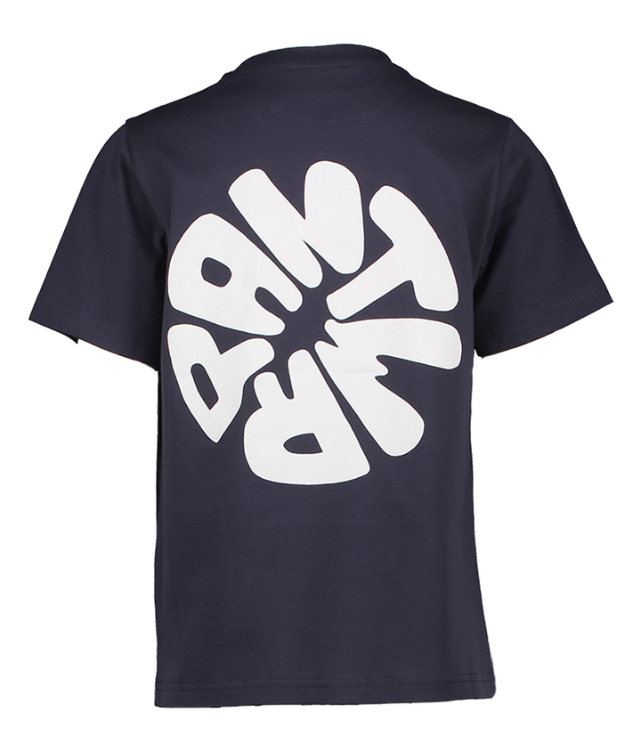 Blauwe t-shirt print op de achterkant en logo Antwrp