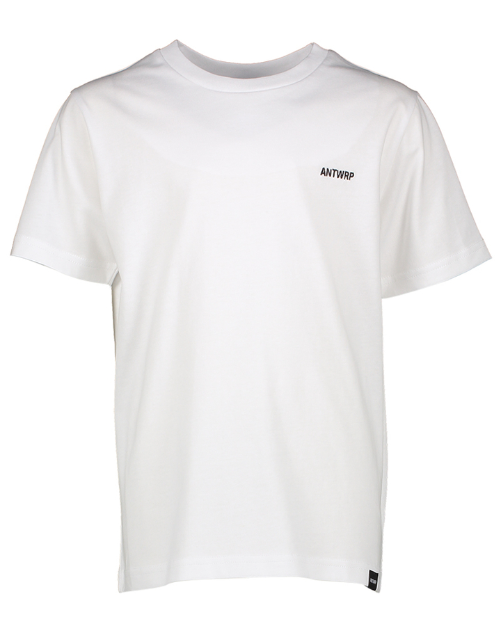 Witte t-shirt print op de achterkant en logo Antwrp