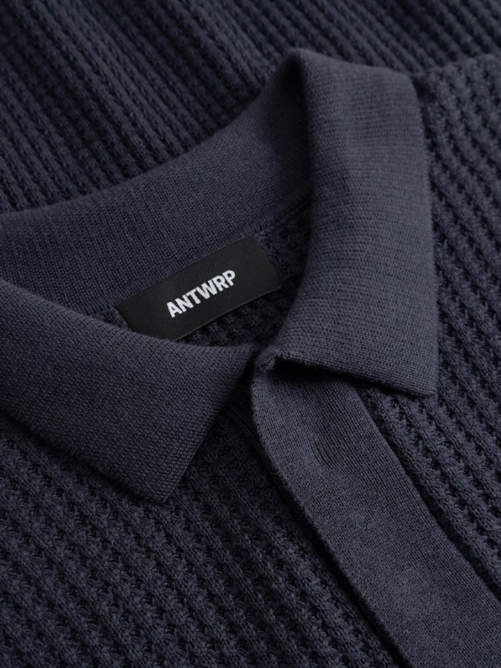Donkerblauwe polo in wafelstructuur Antwrp