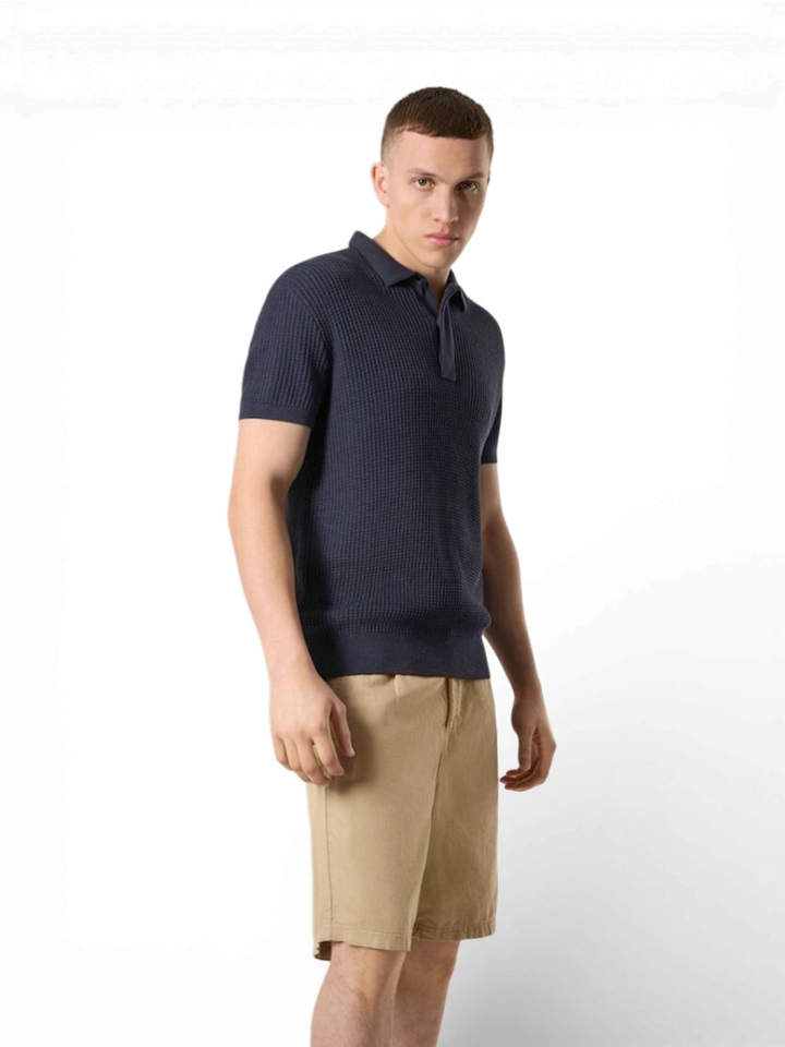 Donkerblauwe polo in wafelstructuur Antwrp