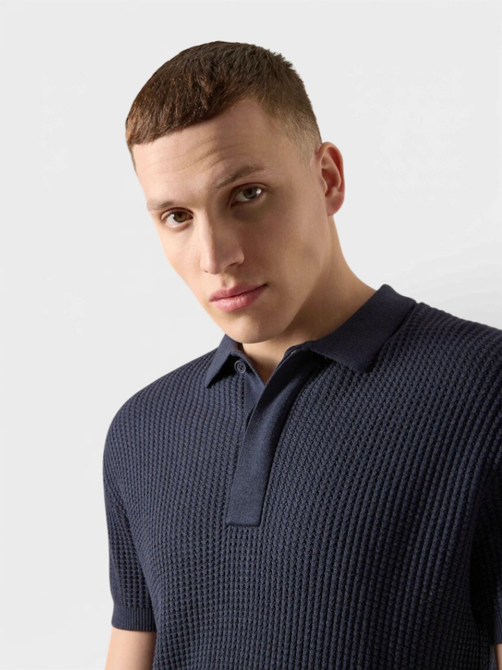 Donkerblauwe polo in wafelstructuur Antwrp