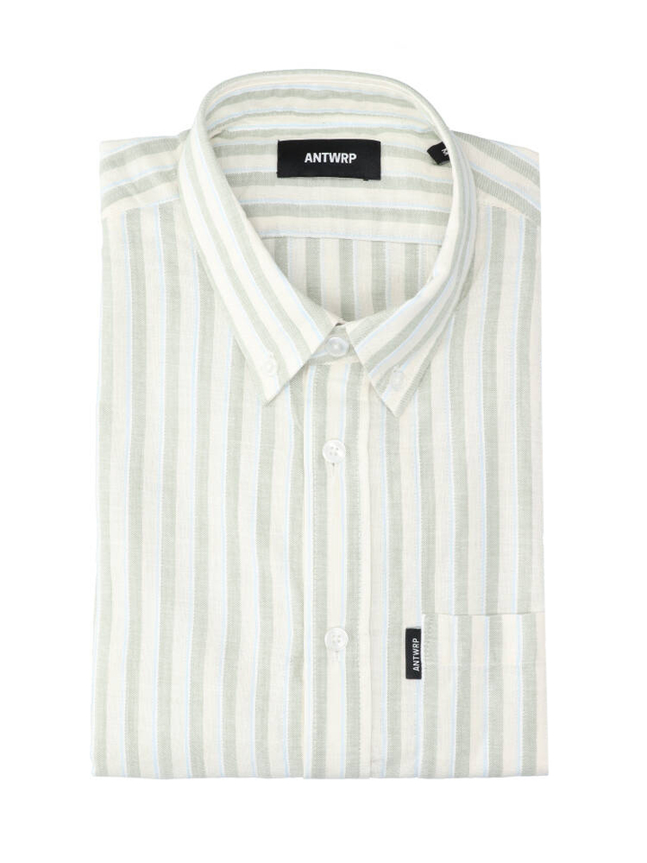 Beige katoenen hemd (regular fit) met groene strepen